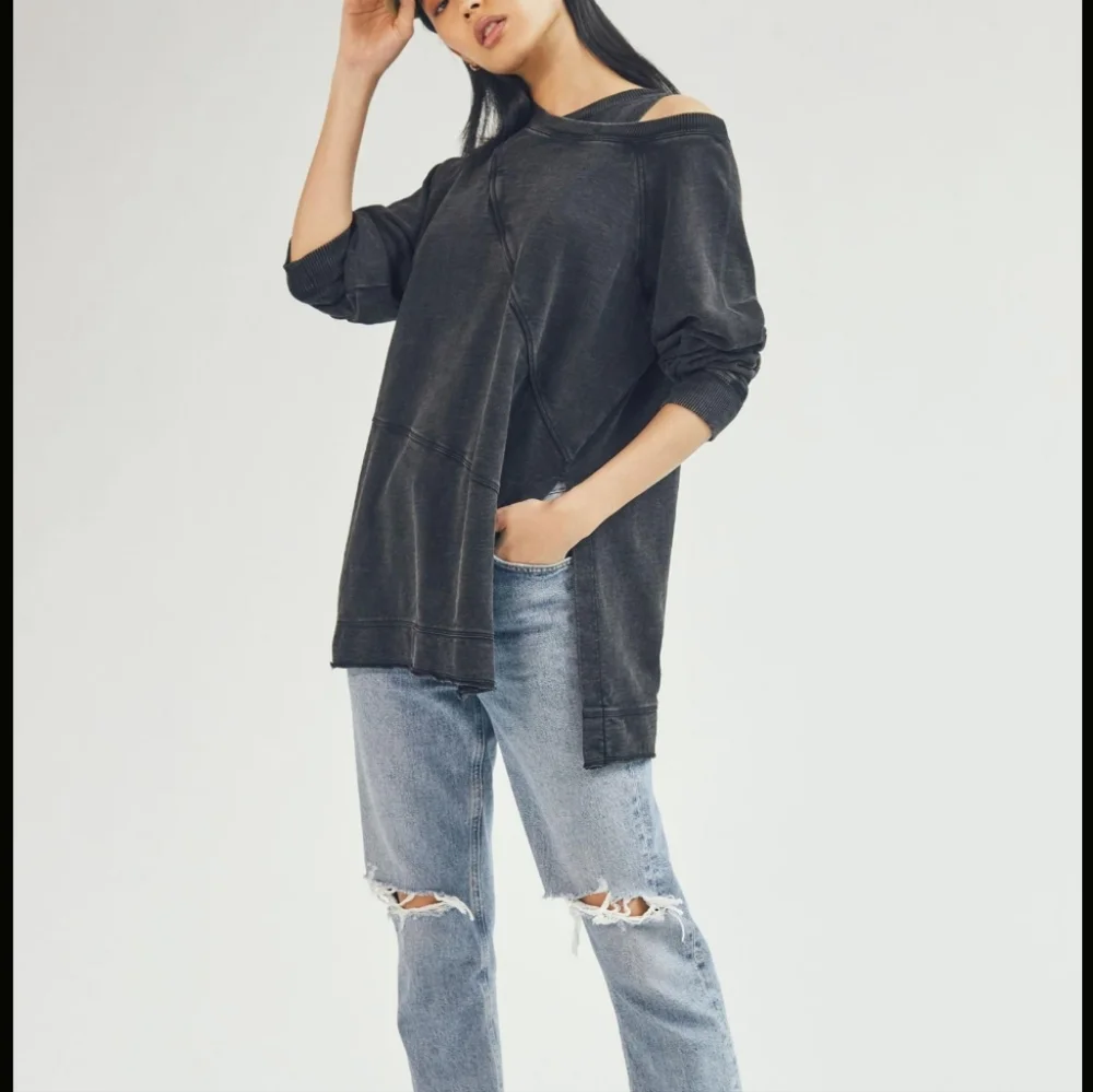 Anthropologie Pilcro Faded Black Crossover Cutout Sweater